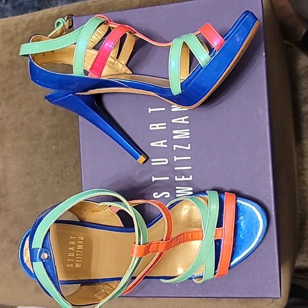 NIB Stuart Weitzman Vibrant Color Block Strappy Heels Size 6